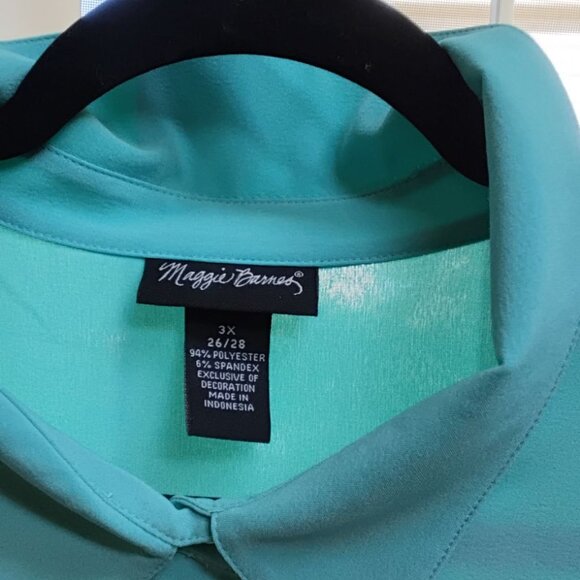 Maggie Barnes Wm's plus SZ 3X (26 /28) Teal Snap button down blouse - Picture 3 of 5